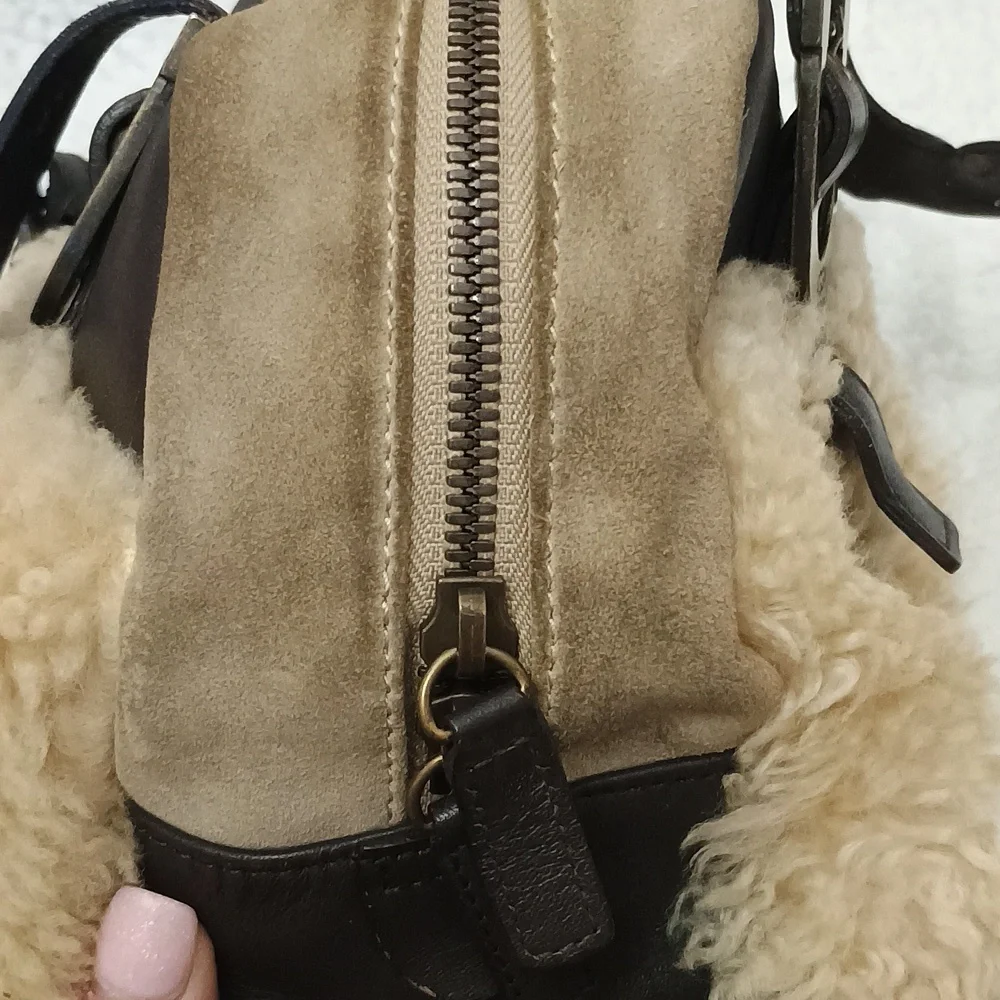 UGG Brown Leather and Cream Shearling Tote Bag
